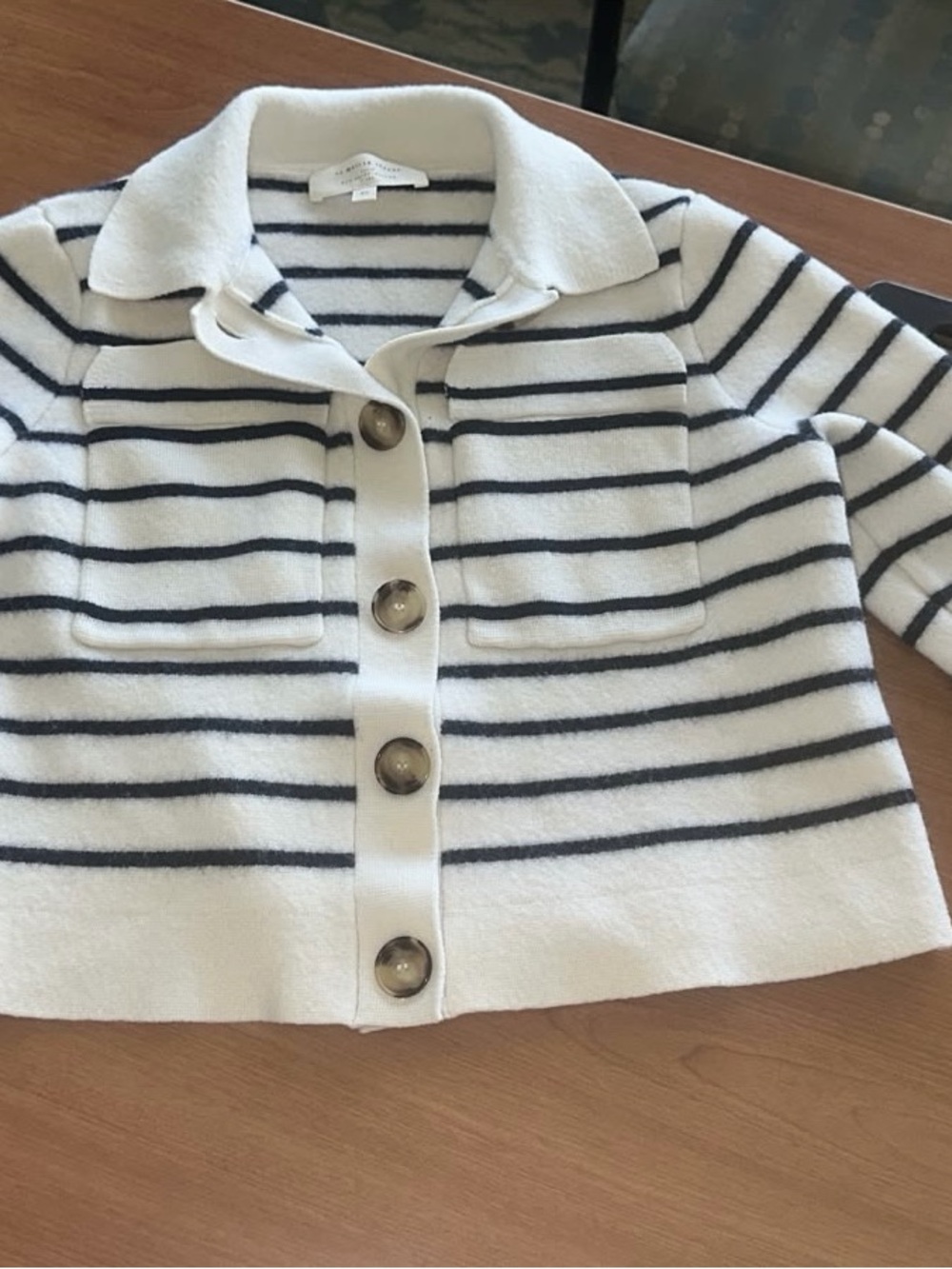 Sezane Kids Striped Button-Up Jacket - White & Navy